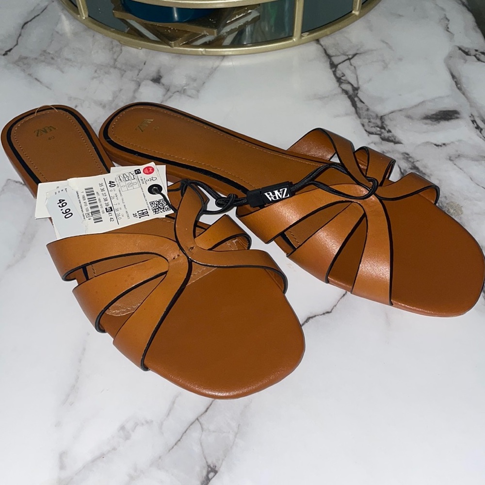 Zara Women's Brown/Tan Slide Sandals 9/40 NWT